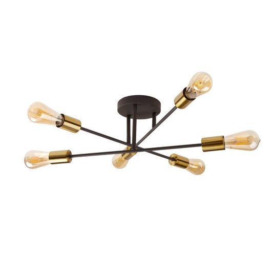 Searchlight Armstrong 6Lt Semi Flush Zwart & Satin Messing Metaal
