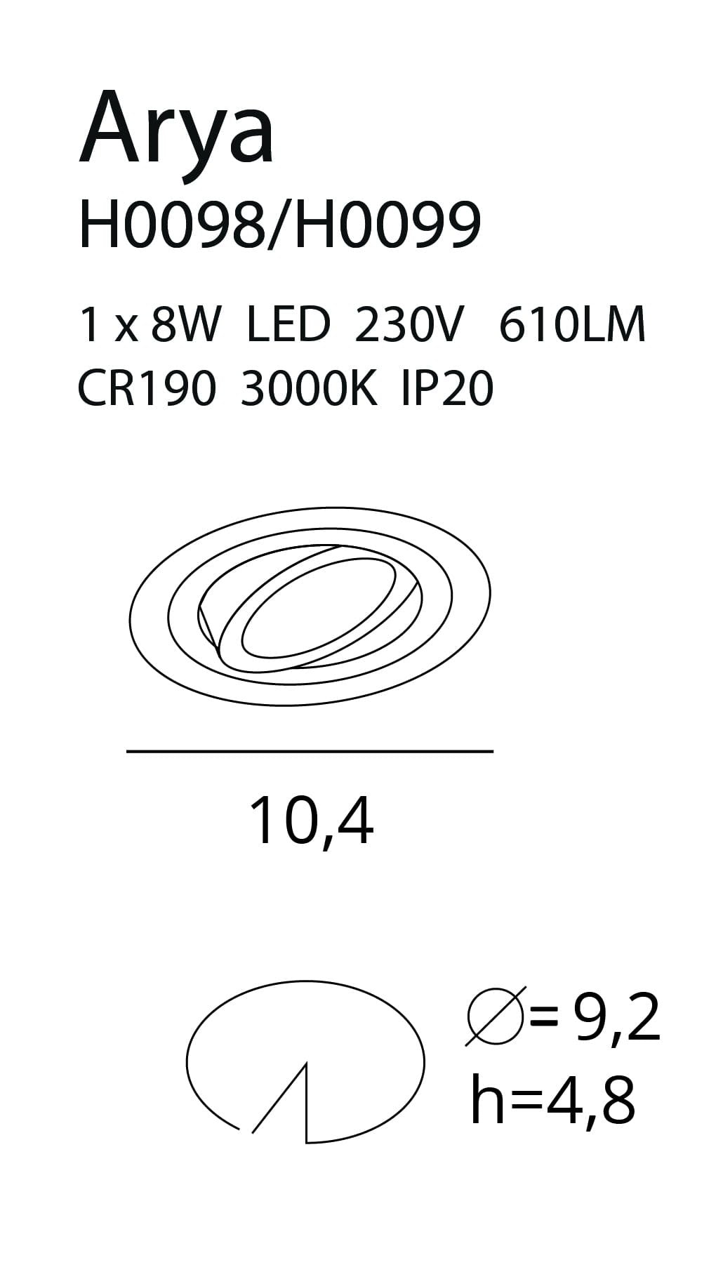 Maxlight H0099 Recessed Max Arya Schuin Zwart 8W Dimbaar