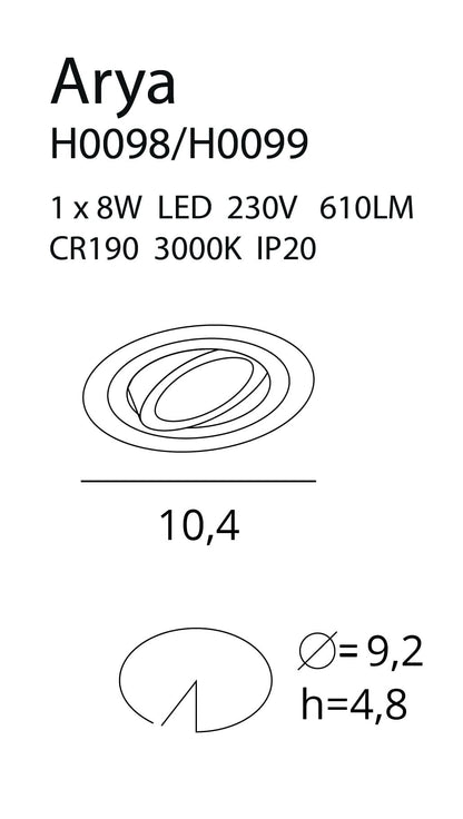 Maxlight H0099 Recessed Max Arya Schuin Zwart 8W Dimbaar