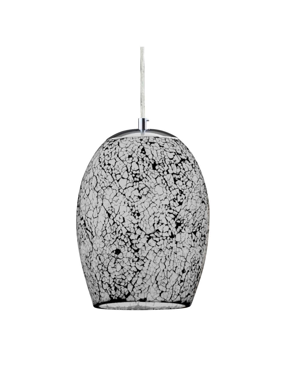 Searchlight Crackle Hanglamp Satin Zilver & Crackled Wit Glas