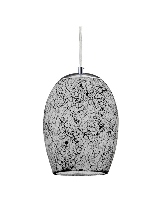 Searchlight Crackle Hanglamp Satin Zilver & Crackled Wit Glas
