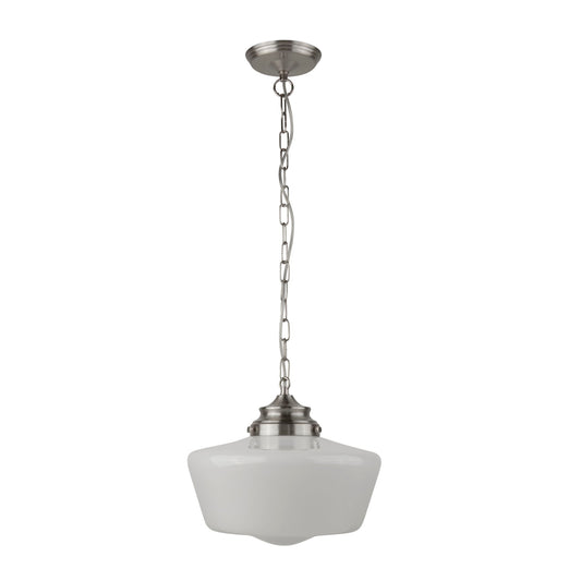 Searchlight School House  Pendant  - Satin Silver Metal & Opal Glass