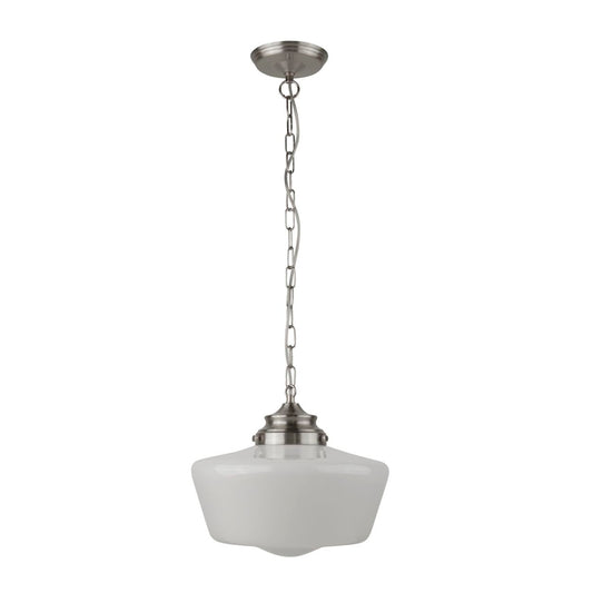 Searchlight School House Hanglamp Satin Zilver Metaal & Opal Glas