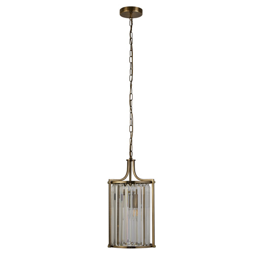 Searchlight Victoria  2Lt Pendant - Antique Brass Metal & Clear Crystal