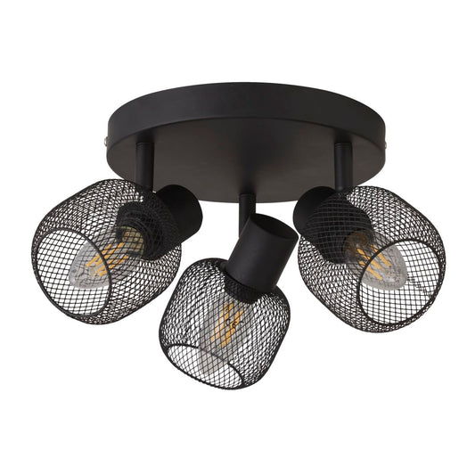 Searchlight Meshy 3Lt Cage Rond Spot Zwart Metaal
