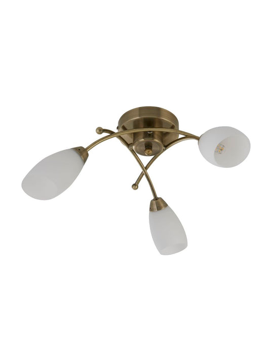 Searchlight Opera 3Lt Flush Antique Messing Metaal & Opal Glas