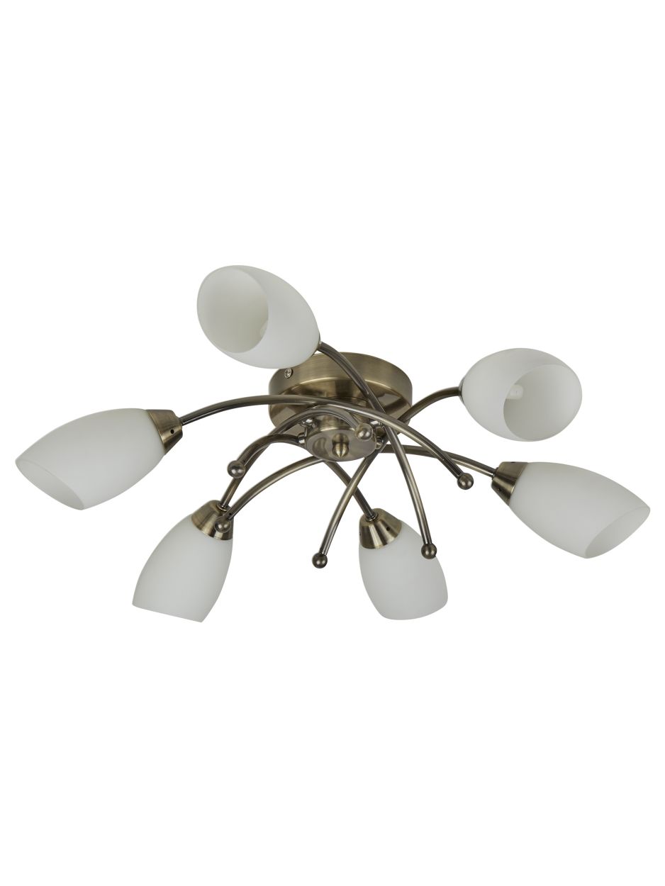 Searchlight Opera 6Lt Flush Antique Messing & Opal Glas