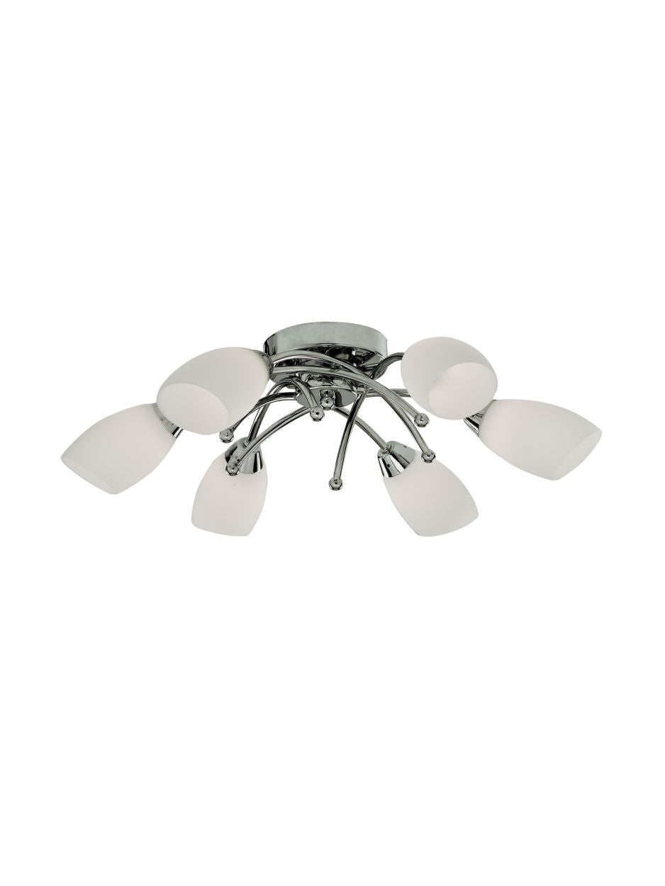 Searchlight Opera 6Lt Flush Chroom Metaal & Opal Glas