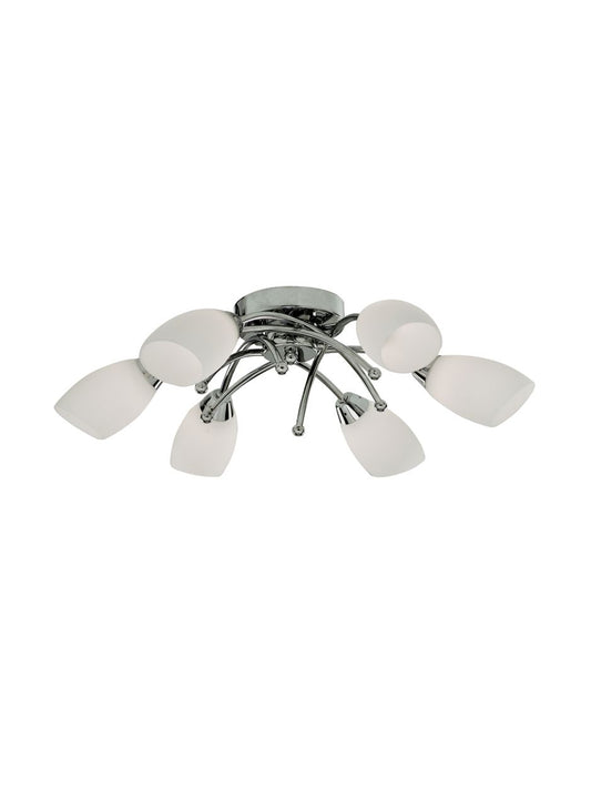 Searchlight Opera 6Lt Flush Chroom Metaal & Opal Glas