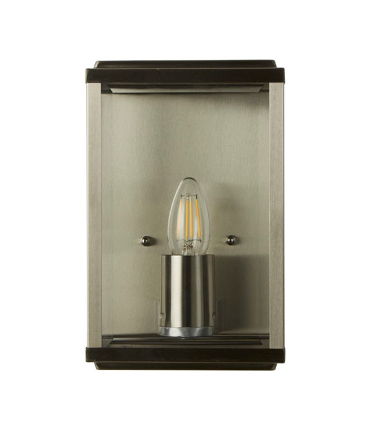Searchlight Box Buiten Wandlamp Satin Zilver Metaal & Glas