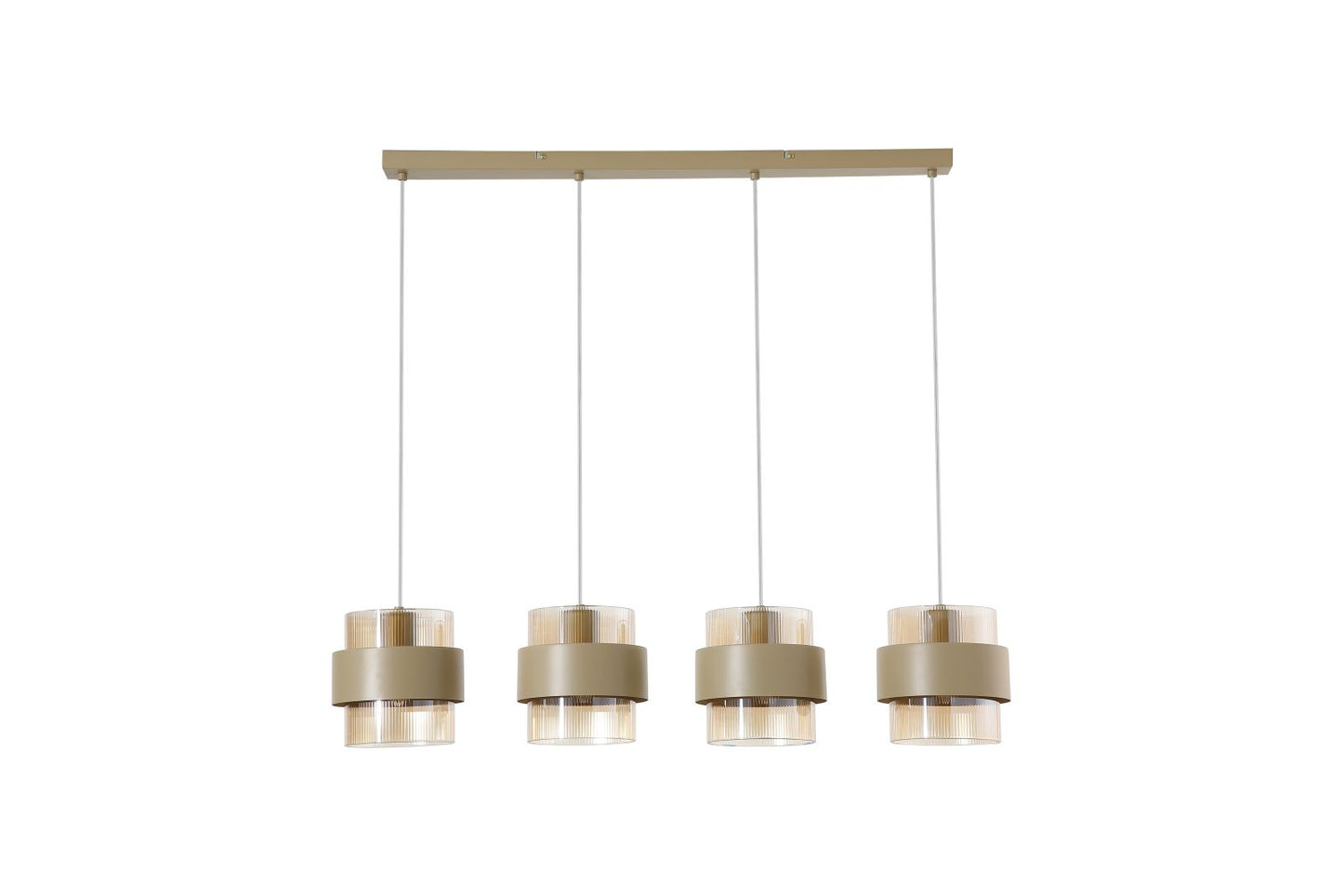 Searchlight Royal 4Lt Bar Hanglamp, Sand Metaal, Amber Ribbed Glas