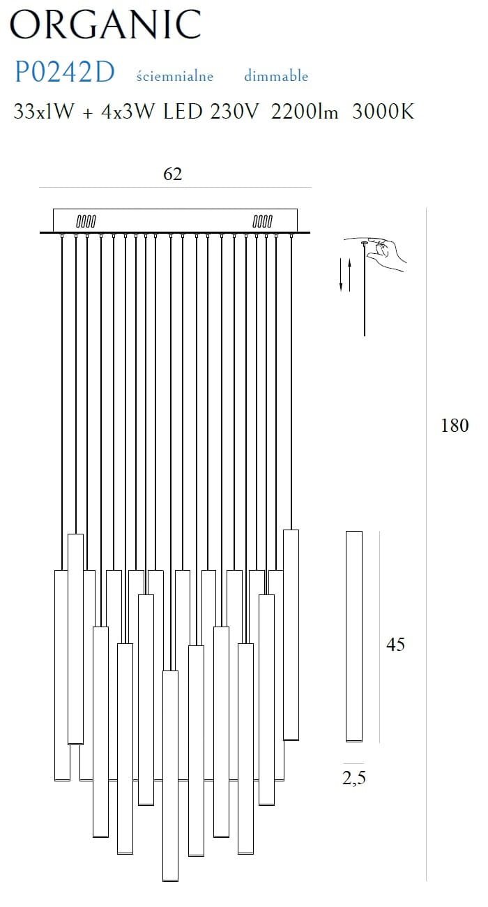 Maxlight P0242D Hanglamp Organic 33X1 Goud Dimbaar