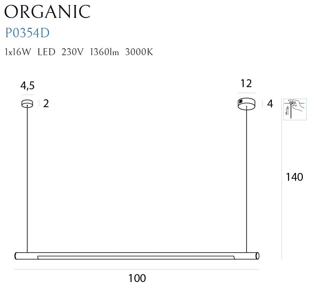 Maxlight P0354D Hanglamp Organic Horizon 100Cm Zwart Dimbaar
