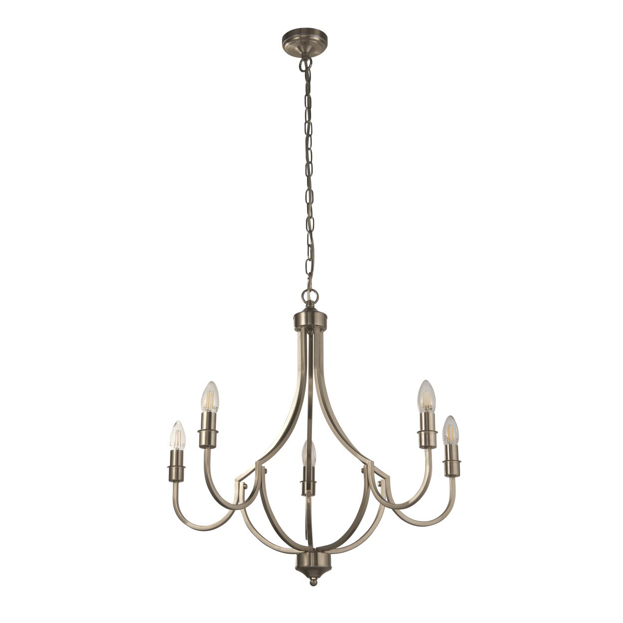 Searchlight Lodge 5Lt Hanglamp Satin Zilver Metaal