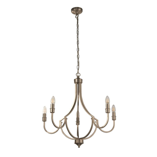 Searchlight Lodge 5Lt Hanglamp Satin Zilver Metaal