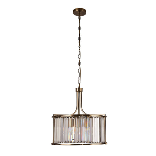 Searchlight Victoria 5Lt Pendant - Antique Brass Metal & Clear Crystal
