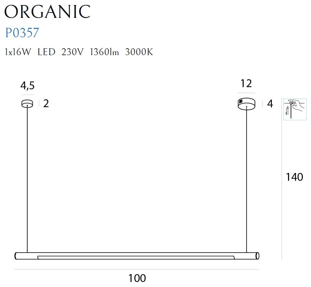 Maxlight P0357D Hanglamp Organic Horizon 100Cm Wit Dimbaar