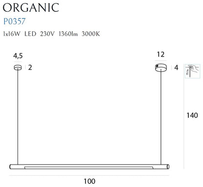 Maxlight P0357D Hanglamp Organic Horizon 100Cm Wit Dimbaar