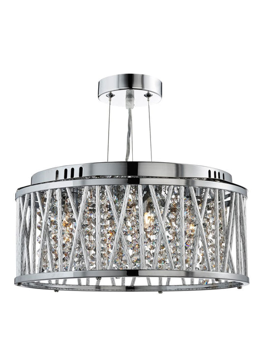 Searchlight Elise 3Lt Hanglamp to Semi Flush Chroom Metaal & Kristal