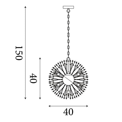 Searchlight Sunburst 7Lt Pendant - Chrome Metal & Glass Beads
