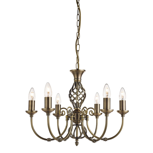 Searchlight Zanzibar 6Lt Pendant - Antique Brass Metal