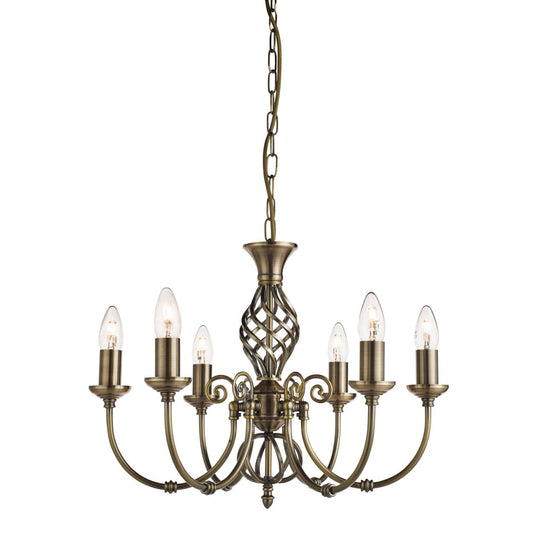 Searchlight Zanzibar 6Lt Hanglamp Antique Messing Metaal