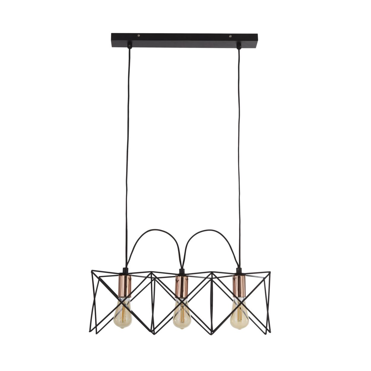 Searchlight Anthea 3Lt Hanglamp Zwart Metaal & Koper