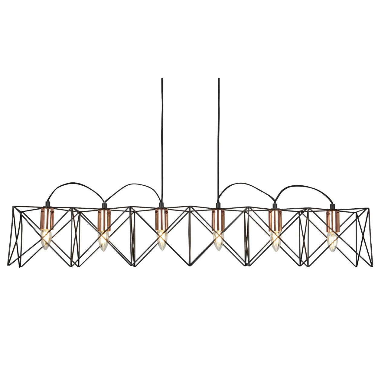 Searchlight Anthea 6Lt Hanglamp Zwart Metaal & Koper