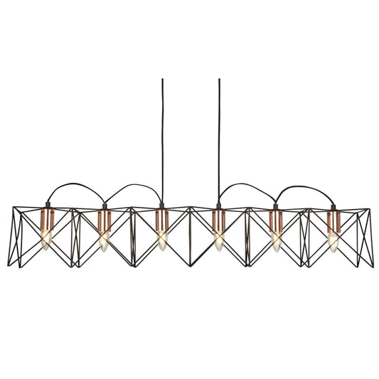 Searchlight Anthea 6Lt Hanglamp Zwart Metaal & Koper