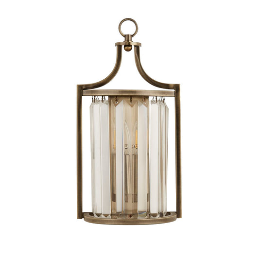 Searchlight Victoria Wandlamp Antique Messing Metaal & Helder Kristal