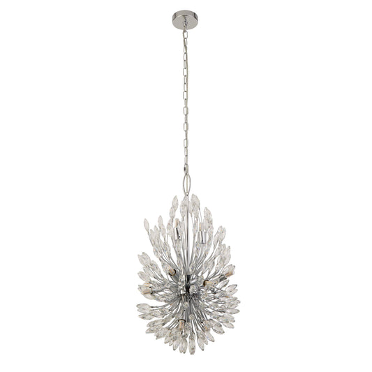 Searchlight Peacock 14Lt Pendant - Chrome Metal & Crystal