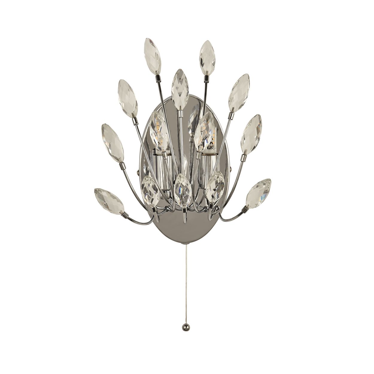 Searchlight Peacock 2Lt Wandlamp Chroom Metaal & Kristal