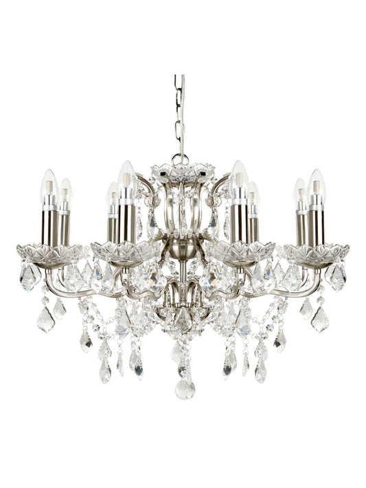 Searchlight Paris 8Lt Kroonluchter Satin Zilver Metaal & Helder Kristal