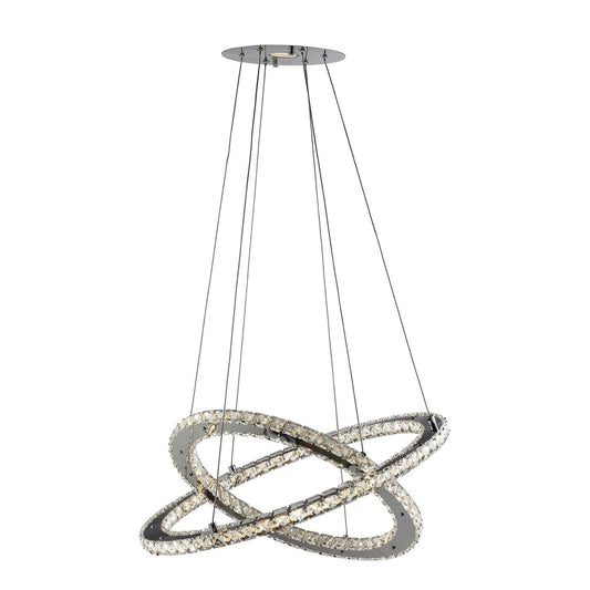 Searchlight Clover 2Lt LED Ring Hanglamp Chroom & Helder Glas