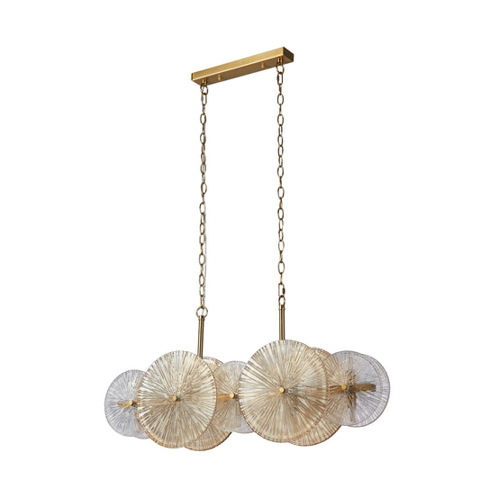 Searchlight Wagon Wheel 10Lt Bar Pendant -Bronze Metal,Clear/Amber Glass