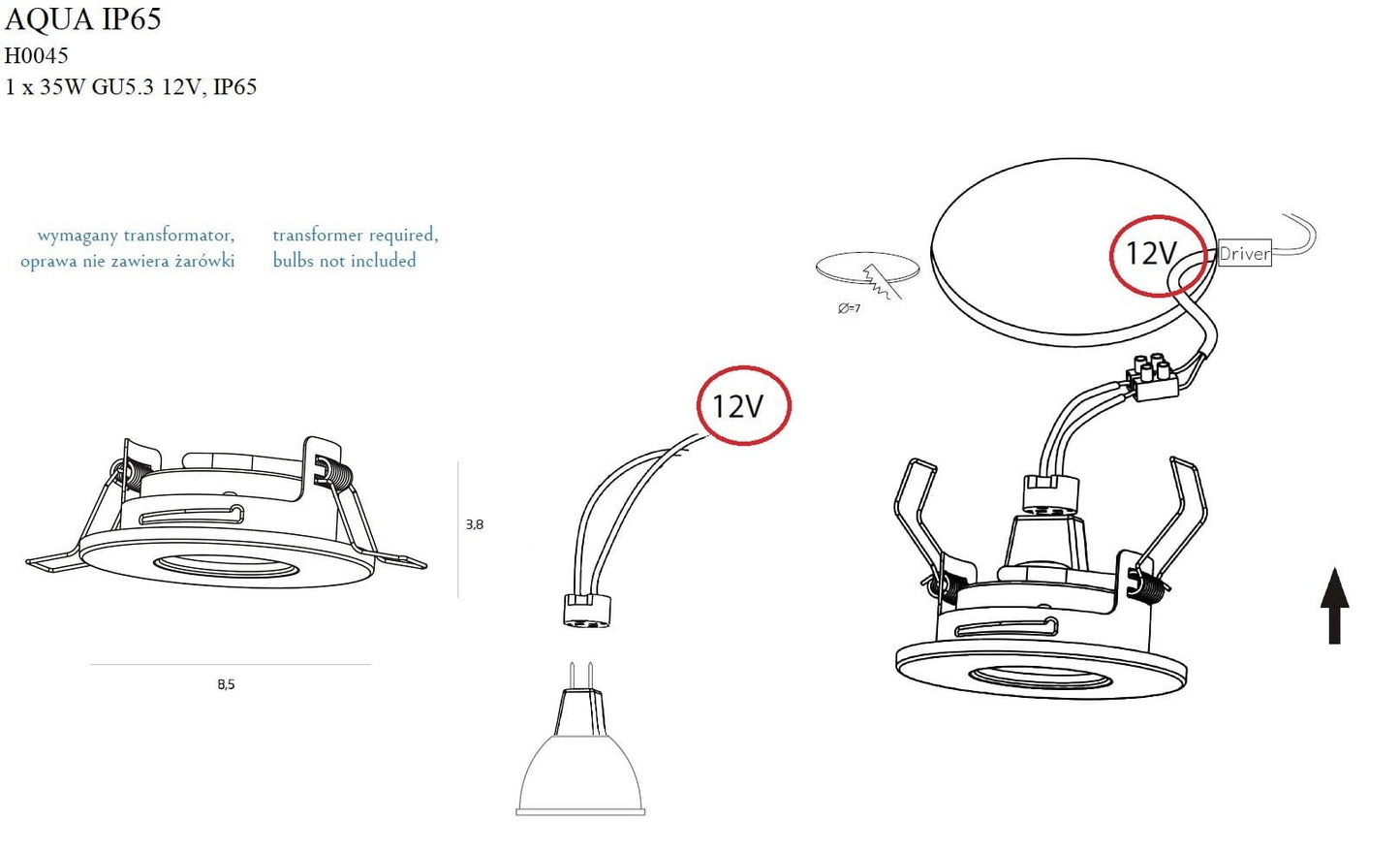 Maxlight H0045 Recessed Aqua Ip65 Rond Chroom