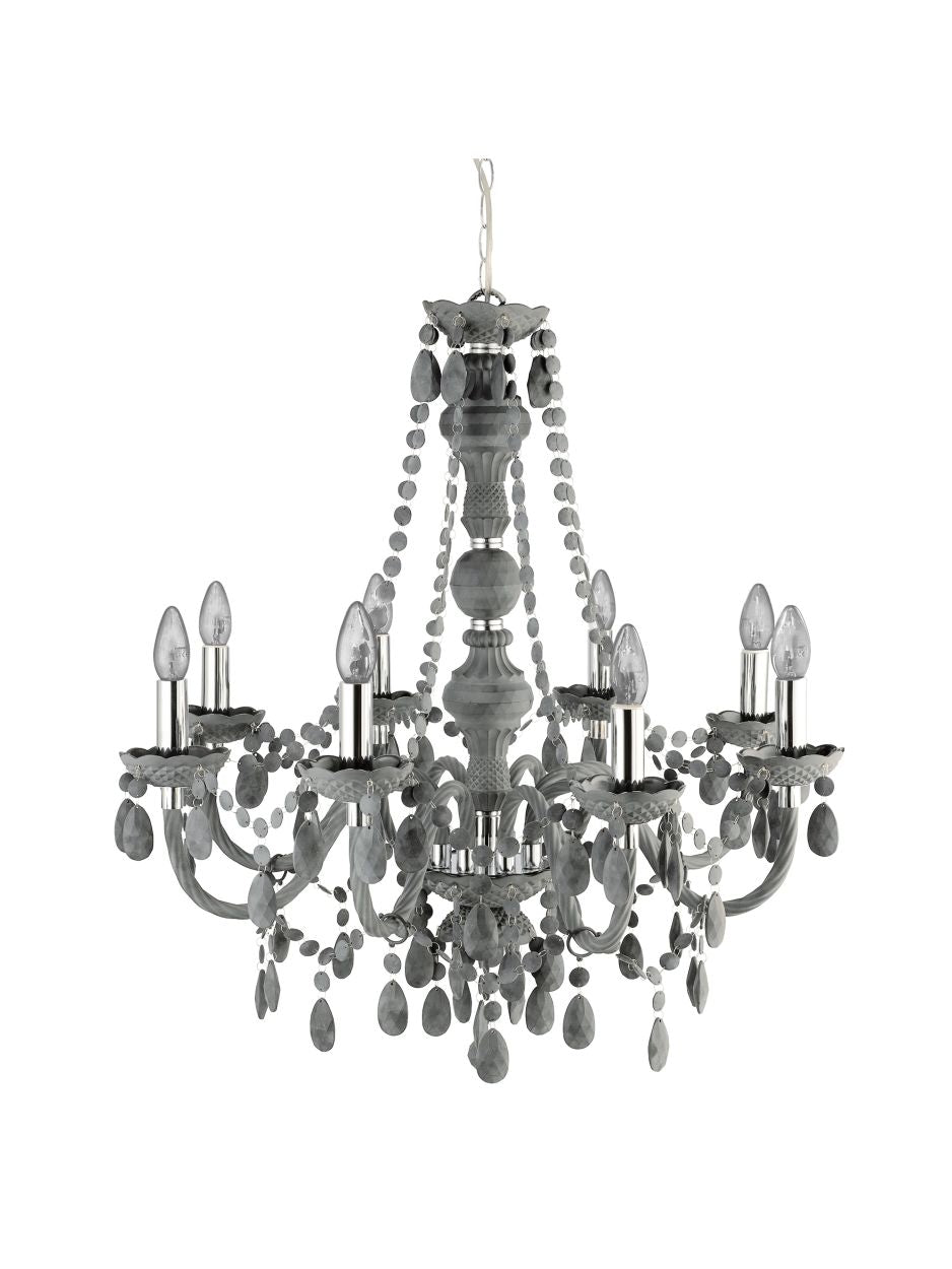 Searchlight Marie Therese 8Lt Hanglamp Grijs Glas & Acryl