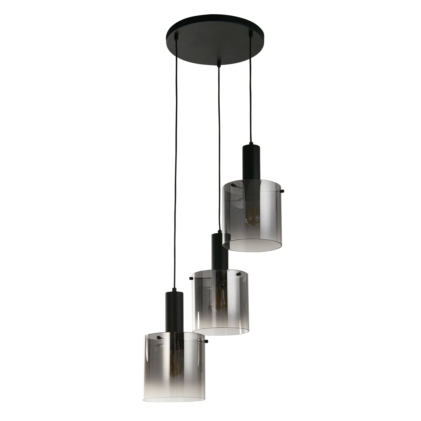 Searchlight Sweden 3Lt Multi-Drop Pendant - Black Metal & Smoked Glass