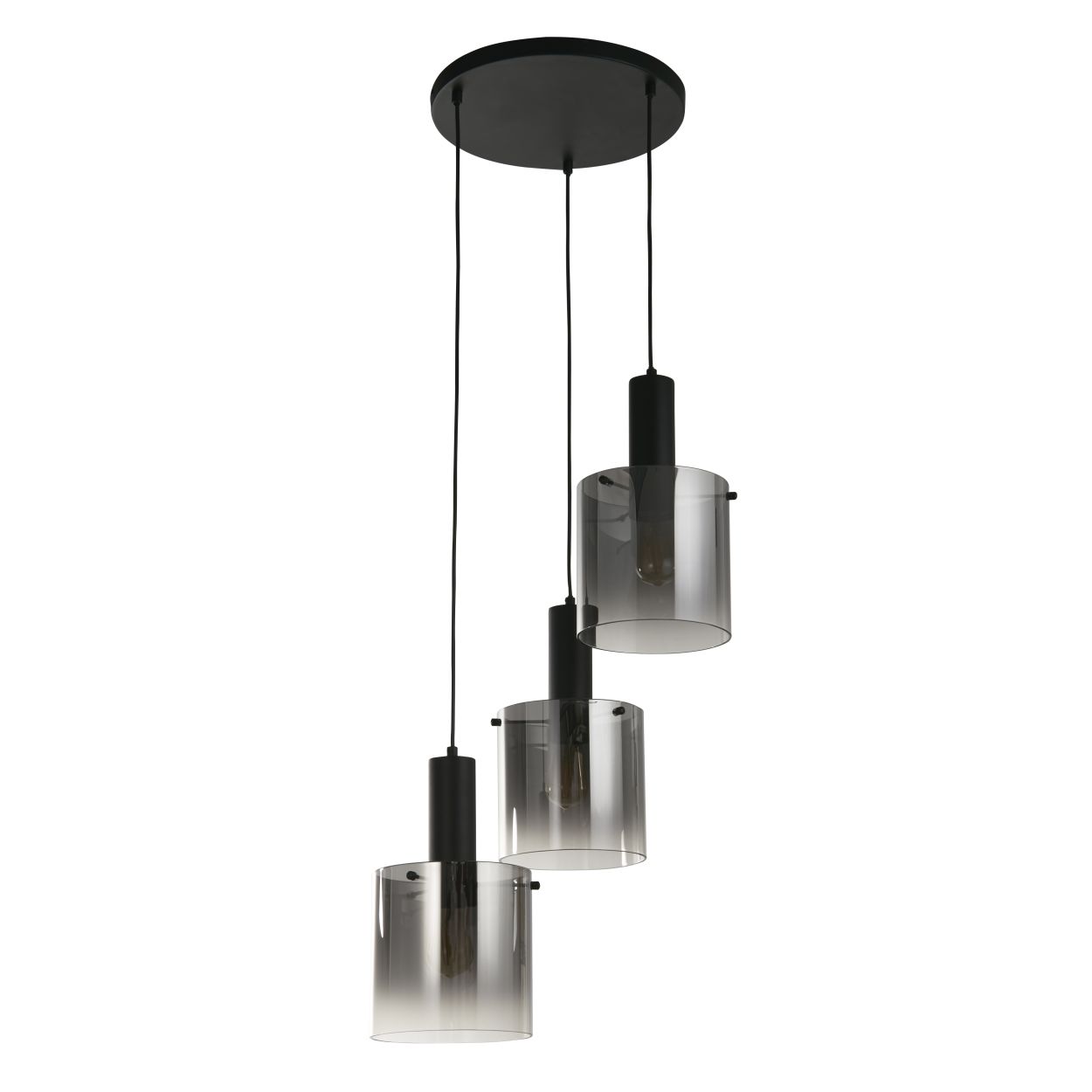 Searchlight Sweden 3Lt Multi Drop Hanglamp Zwart Metaal & Smoked Glas