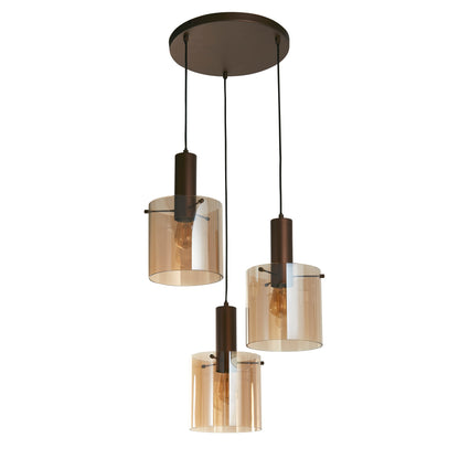 Searchlight Sweden 3Lt Multi-Drop Pendant - Mocha Metal & Amber Glass