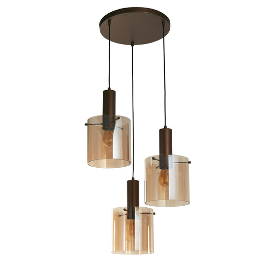 Searchlight Sweden 3Lt Multi-Drop Pendant - Mocha Metal & Amber Glass