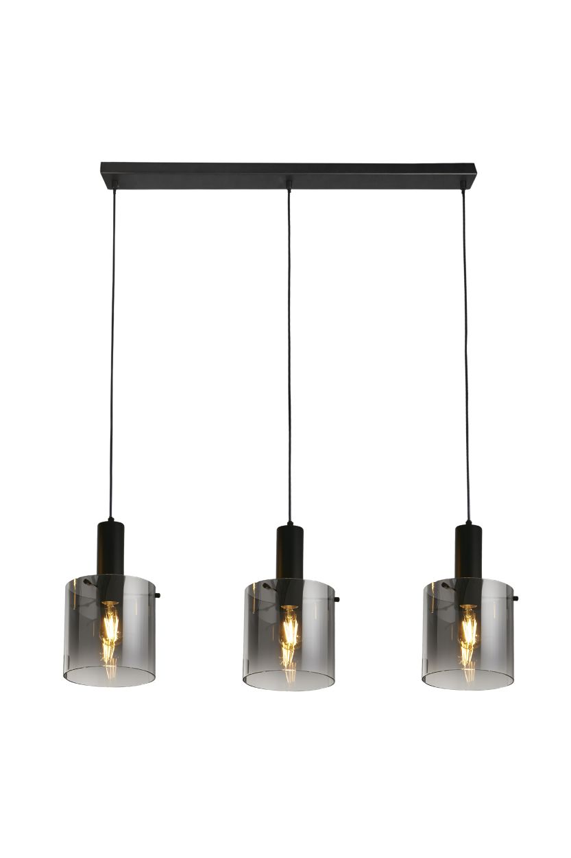 Searchlight Sweden 3Lt Bar Hanglamp Zwart Metaal & Smoked Ombre Glas