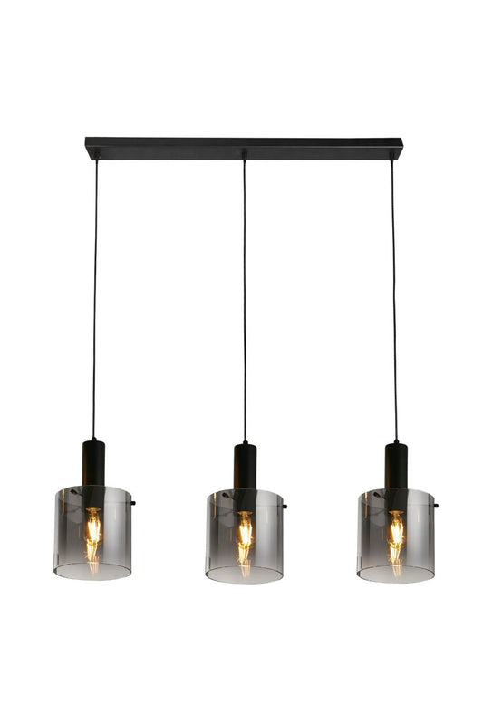 Searchlight Sweden 3Lt Bar Hanglamp Zwart Metaal & Smoked Ombre Glas