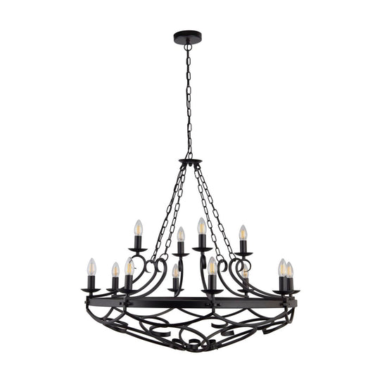 Searchlight Cartwheel III 12Lt Hanglamp Zwart Wrought IJzer