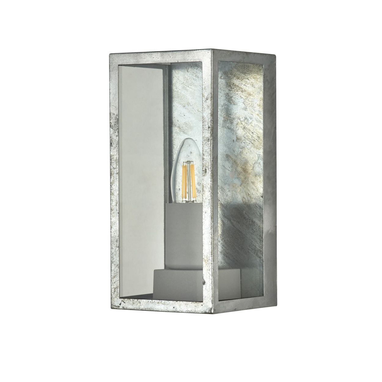 Searchlight Box II Buiten Wandlamp Galvanised Zilver Metaal & Glas