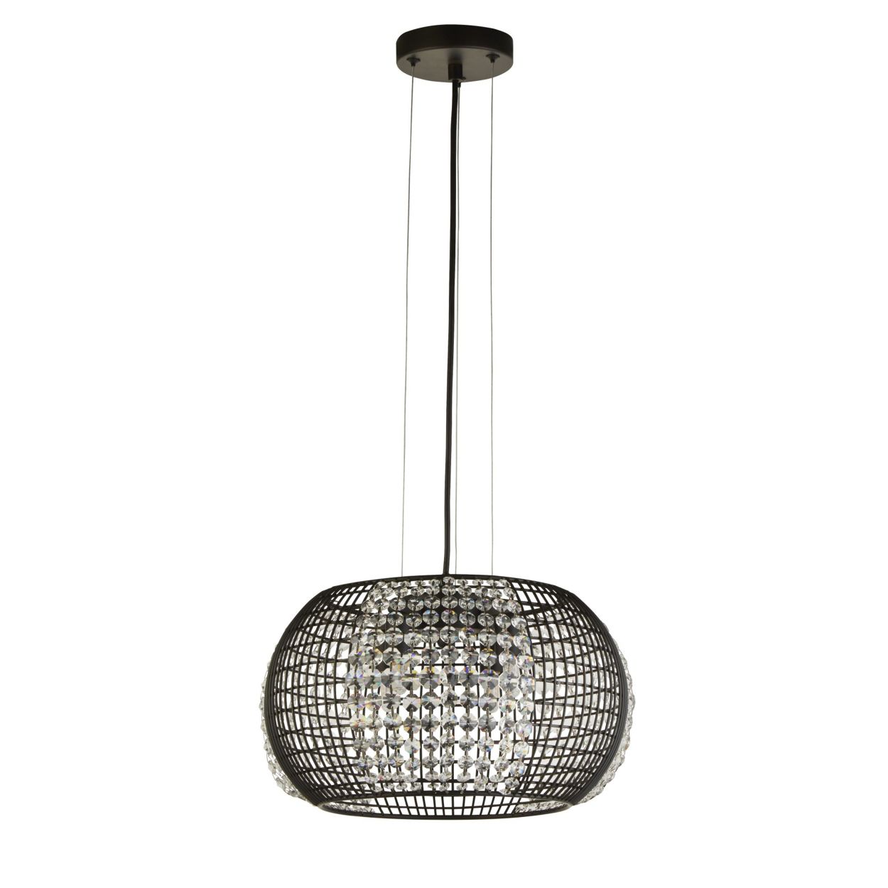 Searchlight Cage 4Lt Hanglamp Zwart Metaal & Kristal Glas