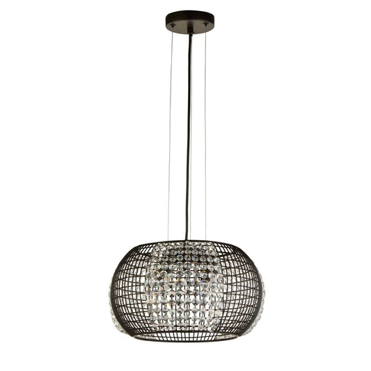 Searchlight Cage 4Lt Hanglamp Zwart Metaal & Kristal Glas