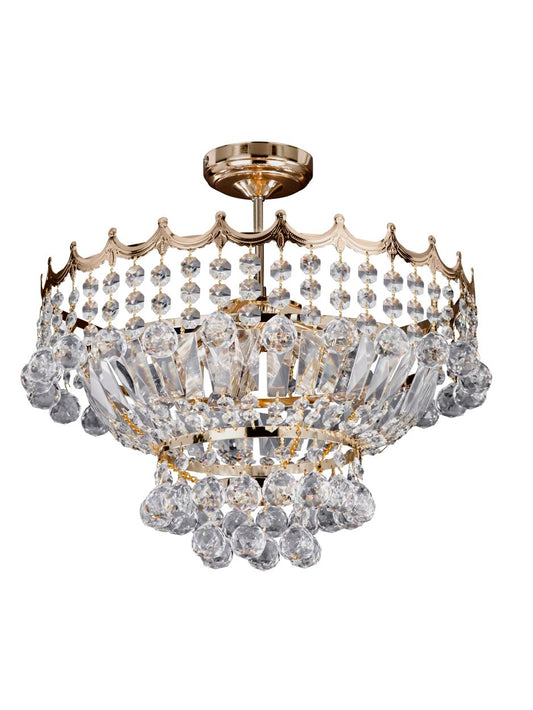 Searchlight Versailles 5Lt Semi Flush Kroonluchter Goud Metaal & Kristal