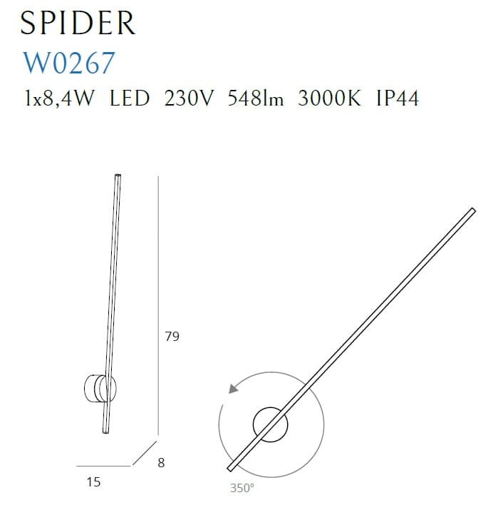 Maxlight W0267 Wandlamp Spider Zwart Ip44