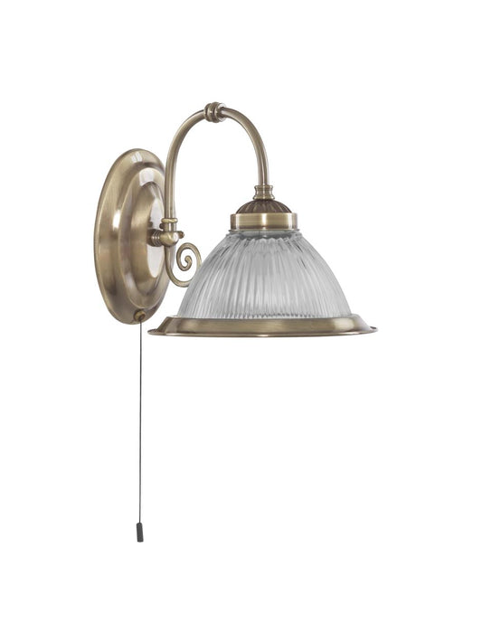Searchlight American Diner Wandlamp Antique Messing & Ribbed Glas